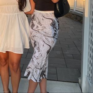 Black and white marble midi skirt